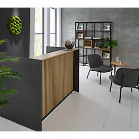 Theke Marino, klein, für 1 Person, elektrisch höhenverstellbar, Memorypanel, Akustikpaneele, Kabeldurchlass, Holz, Eiche-Dekor/anthrazit