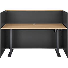 Theke Marino, klein, für 1 Person, elektrisch höhenverstellbar, Memorypanel, Akustikpaneele, Kabeldurchlass, Holz, Eiche-Dekor/anthrazit