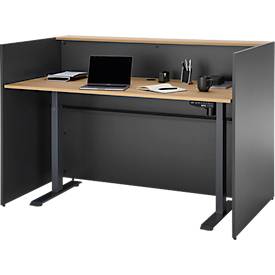 Theke Marino, klein, für 1 Person, elektrisch höhenverstellbar, Memorypanel, Akustikpaneele, Kabeldurchlass, Holz, Eiche-Dekor/anthrazit