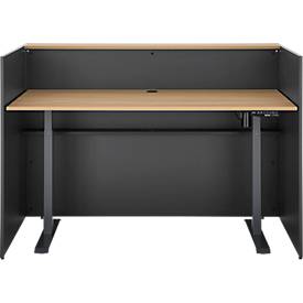 Theke Marino, klein, für 1 Person, elektrisch höhenverstellbar, Memorypanel, Akustikpaneele, Kabeldurchlass, Holz, Eiche-Dekor/anthrazit