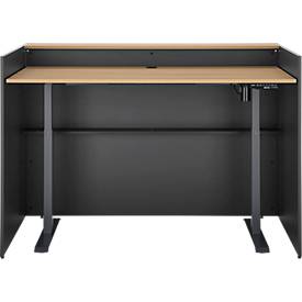 Theke Marino, klein, für 1 Person, elektrisch höhenverstellbar, Memorypanel, Akustikpaneele, Kabeldurchlass, Holz, Eiche-Dekor/anthrazit