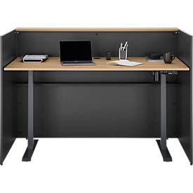 Theke Marino, klein, für 1 Person, elektrisch höhenverstellbar, Memorypanel, Akustikpaneele, Kabeldurchlass, Holz, Eiche-Dekor/anthrazit
