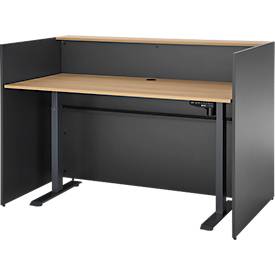 Theke Marino, klein, für 1 Person, elektrisch höhenverstellbar, Memorypanel, Akustikpaneele, Kabeldurchlass, Holz, Eiche-Dekor/anthrazit