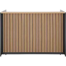 Theke Marino, klein, für 1 Person, elektrisch höhenverstellbar, Memorypanel, Akustikpaneele, Kabeldurchlass, Holz, Eiche-Dekor/anthrazit