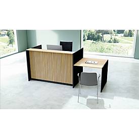 Theke Marino, klein, für 1 Person, elektrisch höhenverstellbar, Memorypanel, Akustikpaneele, Kabeldurchlass, mit Tisch, Holz, Eiche-Dekor/anthrazit