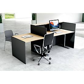 Theke Marino, klein, für 1 Person, elektrisch höhenverstellbar, Memorypanel, Akustikpaneele, Kabeldurchlass, mit Tisch, Holz, Eiche-Dekor/anthrazit