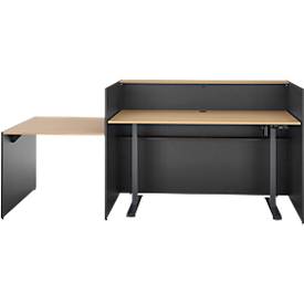 Theke Marino, klein, für 1 Person, elektrisch höhenverstellbar, Memorypanel, Akustikpaneele, Kabeldurchlass, mit Tisch, Holz, Eiche-Dekor/anthrazit