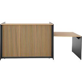 Theke Marino, klein, für 1 Person, elektrisch höhenverstellbar, Memorypanel, Akustikpaneele, Kabeldurchlass, mit Tisch, Holz, Eiche-Dekor/anthrazit