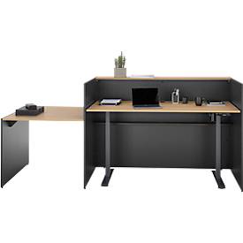 Theke Marino, klein, für 1 Person, elektrisch höhenverstellbar, Memorypanel, Akustikpaneele, Kabeldurchlass, mit Tisch, Holz, Eiche-Dekor/anthrazit
