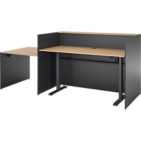 Theke Marino, klein, für 1 Person, elektrisch höhenverstellbar, Memorypanel, Akustikpaneele, Kabeldurchlass, mit Tisch, Holz, Eiche-Dekor/anthrazit