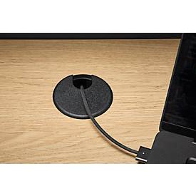 Theke Marino, klein, für 1 Person, elektrisch höhenverstellbar, Memorypanel, Akustikpaneele, Kabeldurchlass, mit Tisch, Holz, Eiche-Dekor/anthrazit