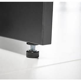 Theke Marino, klein, für 1 Person, elektrisch höhenverstellbar, Memorypanel, Akustikpaneele, Kabeldurchlass, mit Tisch, Holz, Eiche-Dekor/anthrazit