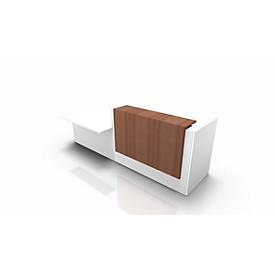 Theke Spezia, Ablage, rechts, B 3060 x T 1125 x H 1130 mm, weiß/Nuss Canaletto