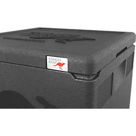 Thermobox Kängabox® Easy S, Volumen 21 l, Tragegriffe, stapelbar, mit Deckel, wiederverwendbar, L 410 x B 410 x H 240 mm, EPP, schwarz