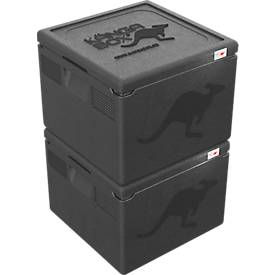 Thermobox Kängabox® Easy S, Volumen 40 l, Tragegriffe, stapelbar, mit Deckel, wiederverwendbar, L 410 x B 410 x H 395 mm, EPP, schwarz