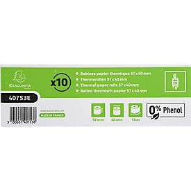 Thermorolle Exacompta, rückseitig bedruckt, 1-lagig, 55 g/m², L 18 m x B 57 mm, Ø 40 mm, 10 Rollen, weiß