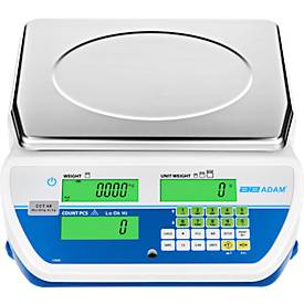 Tisch-Zählwaage Adam CCT 40M, Wägebereich 10 g-40 kg, LC-Display, RS-232, Netzanschluss/Akku, B 326 x T 355 x H 115 mm, Edelstahl, weiß-blau