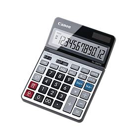 Tischrechner Canon TS-1200TSC, 12-stellige & klappbare LCD-Anzeige, mit Währungsumrechnung, Solar- & Batteriebetrieb, Kunststoff & Metall, silber
