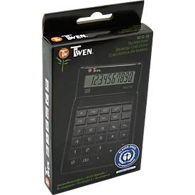 Tischrechner Twen Eco 10, solarbetrieben, 10-stelliges Display, MU- & GT-Funktion