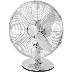 Tischventilator VT 36002, 3 Leistungsstufen, winkelverstellbar, Überhitzungsschutz, B 340 x T 260 x H 440 mm, Kunststoff und Metall, chromfarben