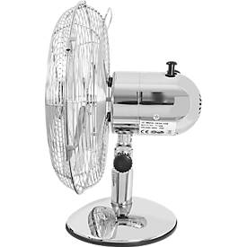 Tischventilator VT 36002, 3 Leistungsstufen, winkelverstellbar, Überhitzungsschutz, B 340 x T 260 x H 440 mm, Kunststoff und Metall, chromfarben