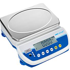 Tischwaage Adam Latitude LBX 6, Wägebereich 1 g-6 kg, LC-Display, Netzanschluss/Akku, B 255 x T 290 x H 105 mm, Edelstahl, weiß-blau