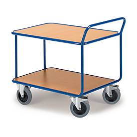 Tischwagen, 2 Etagen, bis 500 kg, TPE-Bereifung, Stahl pulverbeschichtet enzianblau RAL 5010, L 1000 x B 700 mm