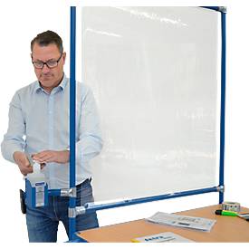 Tischwagen, 2 Etagen, mit Infektionsschutzrahmen & 2 Halterungen für Desinfektionsmittelflaschen/Sprühflaschen, RAL 5007