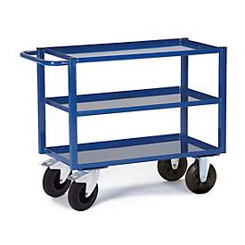 Tischwagen, 3 Ladeflächen/Blechwannen, 995 x 695 mm, Tragkraft 400 kg