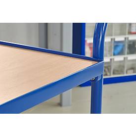 Tischwagen Fetra, 2 Etagen, L 850 x B 500 mm, bis 300 kg, 2 Schiebebügel, Lenk- & Bockrollen, Holz & Stahl, anthrazitgrau RAL 7016