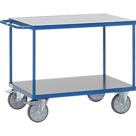 Tischwagen fetra®, 2 Etagen, Lenk- & Bockrollen, bis 600 kg, Ladeflächen aus Hart-PVC mit L 850 x B 500 mm