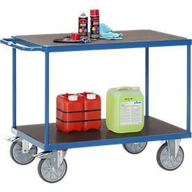 Tischwagen fetra®, 2 Etagen, Lenk- & Bockrollen, bis 600 kg, Ladeflächen Sperrholz mit L 1000 x B 600 mm