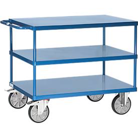 Tischwagen Fetra 2420B, bis 500 kg, 3 Etagen mit Plattformen, Ladefläche L 850 x B 500 mm, TPE-Bereifung, Schiebegriff, Stahl, brillantblau