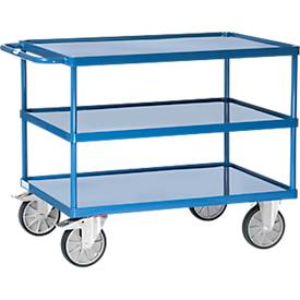 Tischwagen Fetra 2420W, bis 500 kg, 3 Etagen mit Wannen, Ladefläche L 850 x B 500 mm, TPE-Bereifung, Schiebegriff, Stahl, brillantblau
