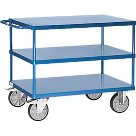 Tischwagen Fetra 2423B, bis 600 kg, 3 Etagen mit Plattformen, Ladefläche L 1200 x B 800 mm, TPE-Bereifung, Schiebegriff, Stahl, brillantblau