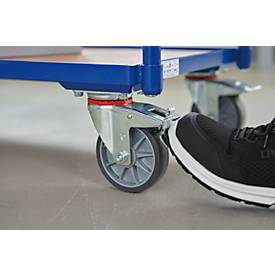 Tischwagen Fetra 2740, 2 Etagen, L 850 x B 500 mm, bis 300 kg, 2 Schiebebügel, Lenk- & Bockrollen, Holz & Stahl, brillantblau RAL 5007