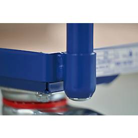 Tischwagen Fetra 2740, 2 Etagen, L 850 x B 500 mm, bis 300 kg, 2 Schiebebügel, Lenk- & Bockrollen, Holz & Stahl, brillantblau RAL 5007