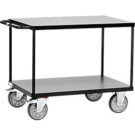 Tischwagen "Grey Edition", Stahl/Holz, 2 Etagen, L 1200 x B 800 mm, bis 600 kg, anthrazitgrau/mittelgrau