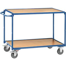 Tischwagen, leicht, 2 Etagen, L 850 x B 500 mm, bis 300 kg, Stahl/Holz, blau