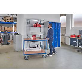 Tischwagen, Stahl/Holz, 2 Etagen, L 1000 x B 700 mm, bis 600 kg, brillantblau/Buchedekor