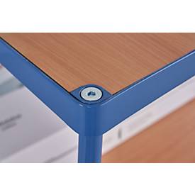 Tischwagen, Stahl/Holz, 2 Etagen, L 1000 x B 700 mm, bis 600 kg, brillantblau/Buchedekor