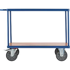 Tischwagen, Stahl/Holz, 2 Etagen, L 1000 x B 700 mm, bis 600 kg, brillantblau/Buchedekor
