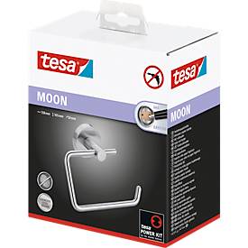 Toilettenpapierhalter tesa Moon, Befestigung ohne Bohren, inkl. Klebelösung, ablösbar, Edelstahloptik
