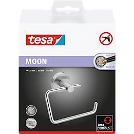 Toilettenpapierhalter tesa Moon, Befestigung ohne Bohren, inkl. Klebelösung, ablösbar, Edelstahloptik