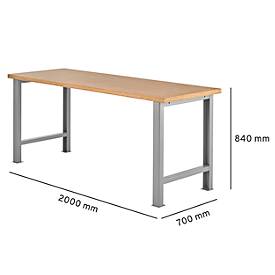 TOP-Werkbank, Grundeinheit, 2000 mm breit, alusilber 