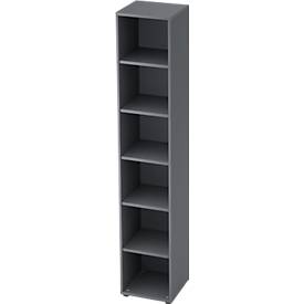 TOPAS LINE boekenkast, spaanplaat, 6 OH, 5 legborden, B 400 x D 400 x H 2156 mm, grafiet