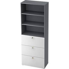 TOPAS LINE combinatiekast, 6 dossierhoogtes, legbord en hangmappensysteem, grafiet/wit
