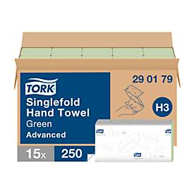 Tork® Papierhandtücher Advanced 290179, Zick-Zack-Falzung, 2-lagig, Einzeltuchentnahme, 15 Pack á 250 Stück (3750 Blatt), grün