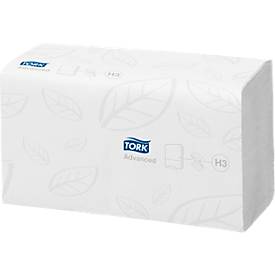 Tork® Papierhandtücher Advanced® H3 290143, 2-lagig, geprägt, Zickzack-Faltung, 15 Pack á 250 Blatt (3750 Tücher), FSC®-Papier, weiß