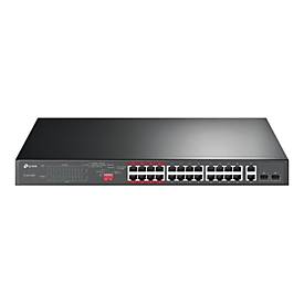 TP-Link TL-SL1226P - Switch - unmanaged - 24 x 10/100 (PoE+) + 2 x 10/100/1000 + 2 x Kombi-Gigabit-SFP - Desktop, an Rac